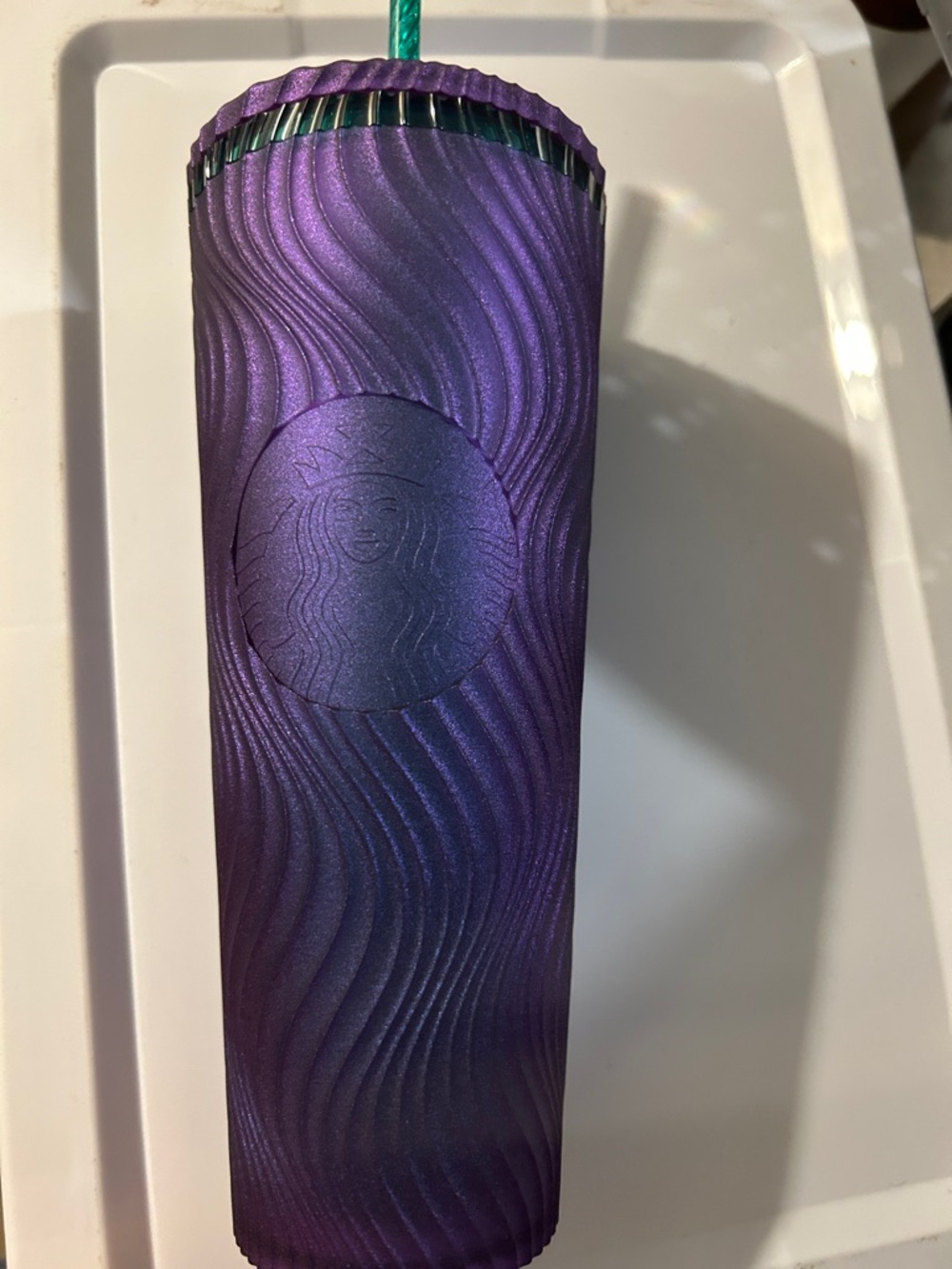 Starbucks Metallic Purple Wave Tumbler with Teal Accent